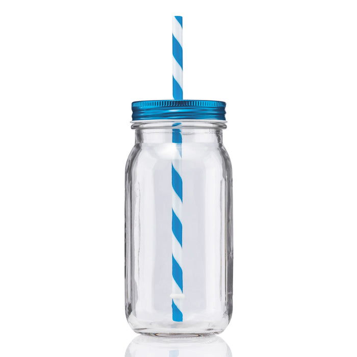20 oz Mason Jason with Striped Straw Glass