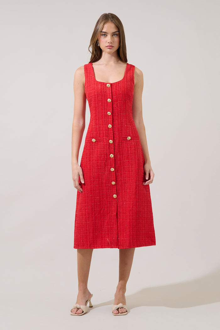 Adriella Tweed Litia Sleeveless Midi Dress