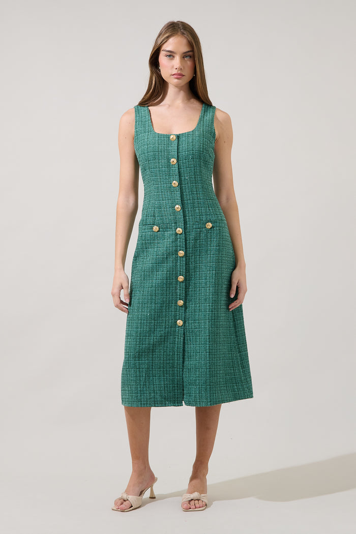 Adriella Tweed Litia Sleeveless Midi Dress