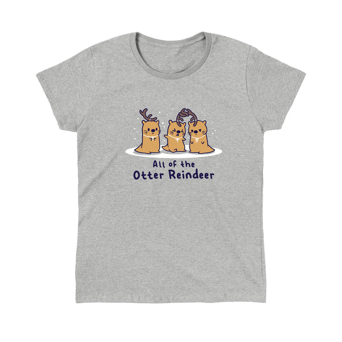 Classic Cotton T-shirt_TeeTurtle All Of The Otter Reindeer heather gray t-shirt featuring otters dressed as Christmas reindeer.