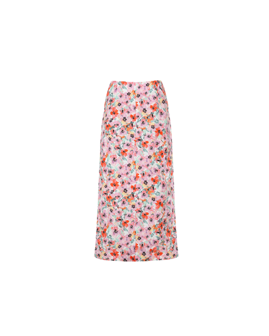 ALLEGRA LINEN SKIRT PANSY FLORAL