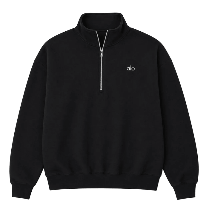 ALO YOGA ACCOLADE 1 4 ZIP BLACK SWEATSHIRT - AFewVibe