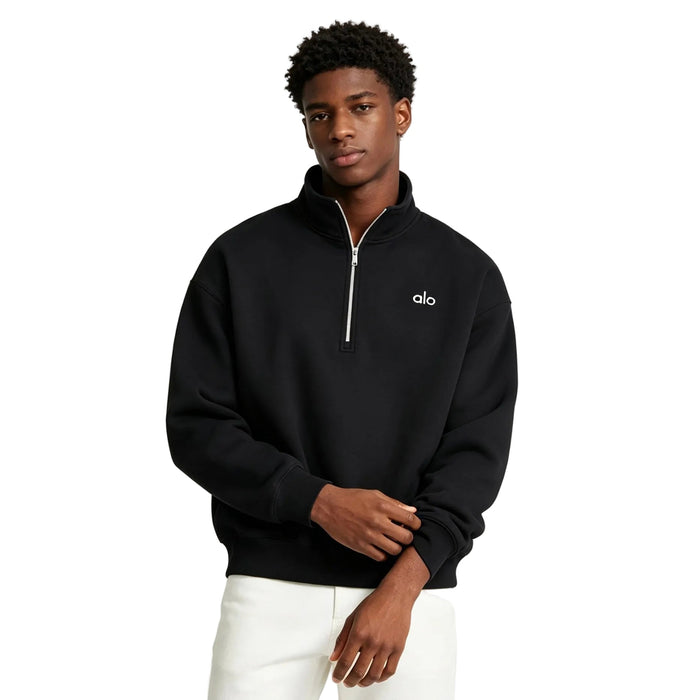 ALO YOGA ACCOLADE 1 4 ZIP BLACK SWEATSHIRT - AFewVibe