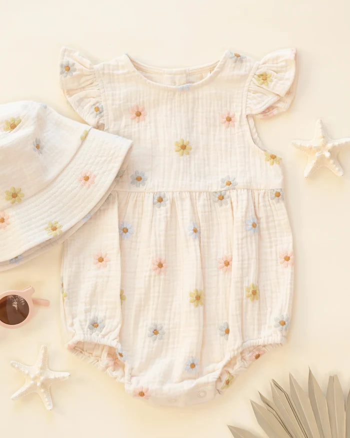 Amelia Romper || Embroidered Daisies