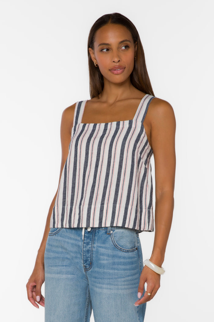 Amora Blue Stripe Tank - Tops - Velvet Heart Clothing
