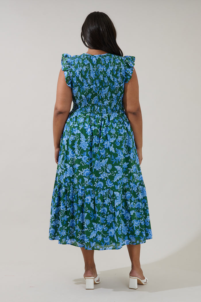Angie Smocked Tiered Midi Dress Cornflower Curve
