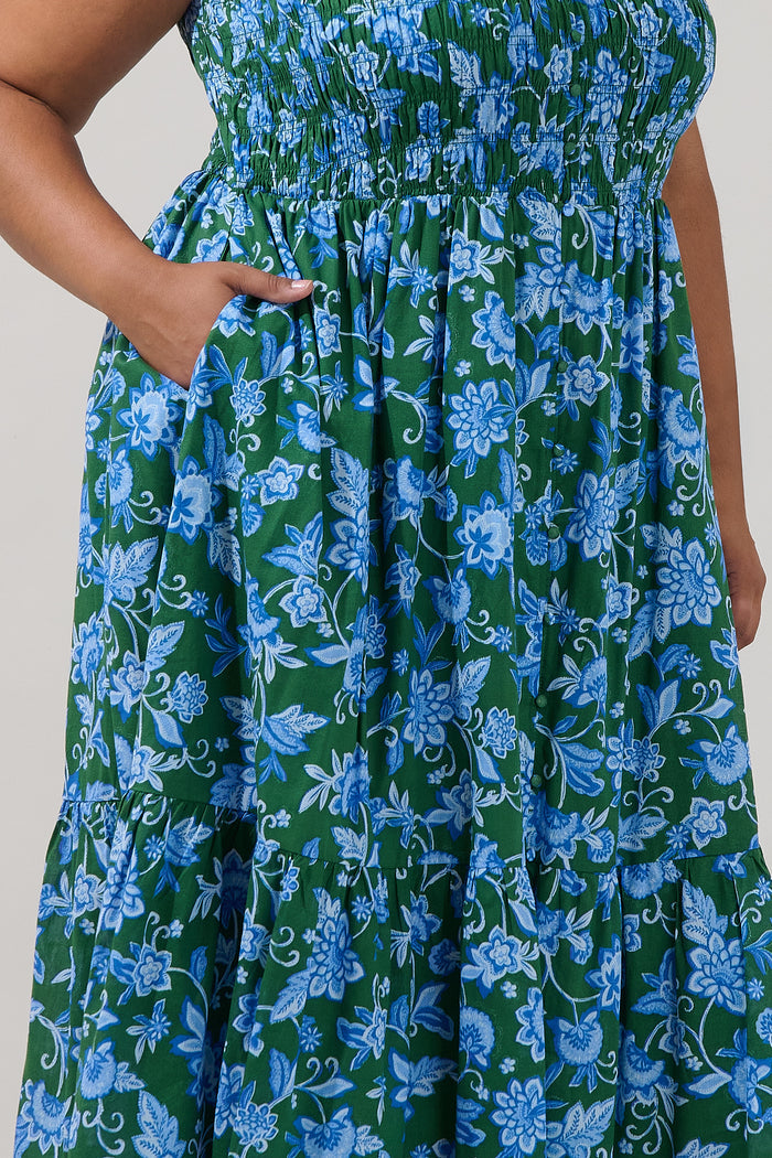 Angie Smocked Tiered Midi Dress Cornflower Curve