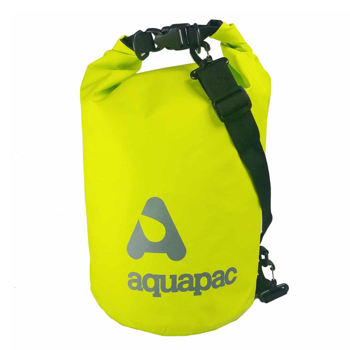 Front detail of Aquapac heavyweight waterproof dry bag in lime colour in 7 litre version