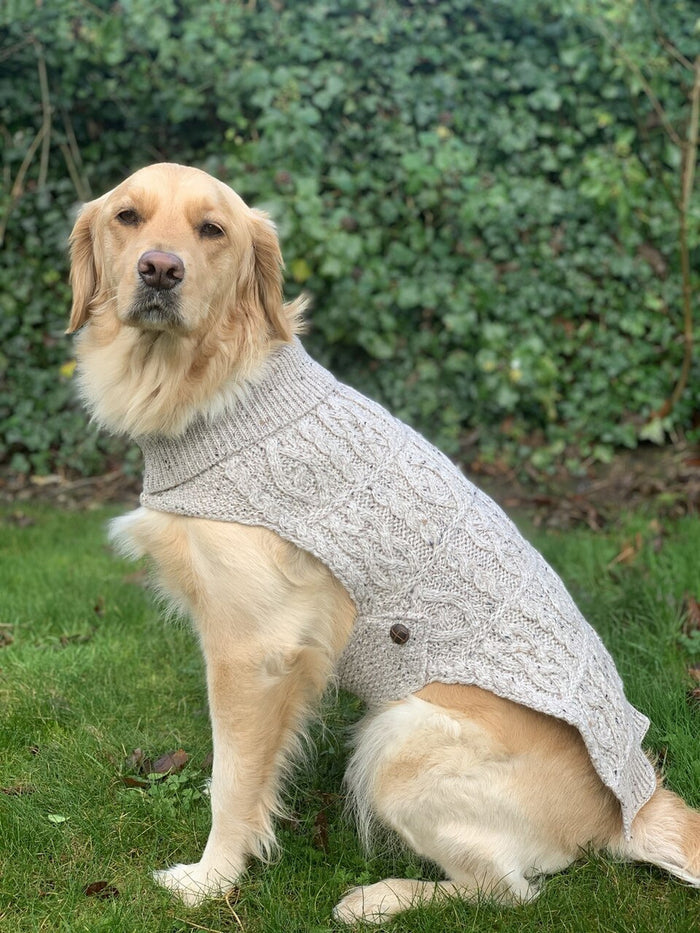 Aran Dog Coat - Oatmeal Aran Sweater Market Label #color_oatmeal