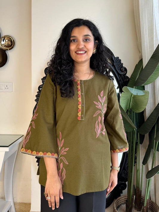 Ariana Embroidered Short Top- Olive