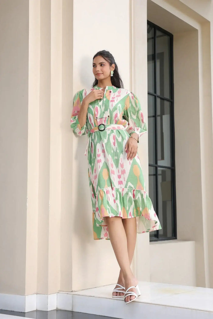 Asymmetric Fruity Cotton Flex Midi Dress