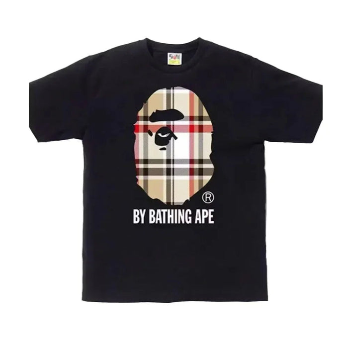 BAPE A Bathing Ape Check by Bathing Tee Black Beige - Afewvibe