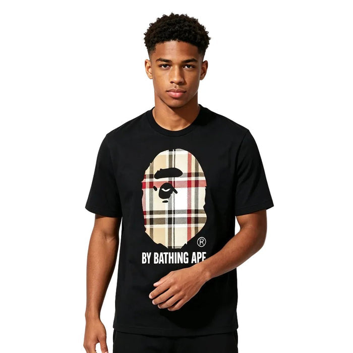 BAPE A Bathing Ape Check by Bathing Tee Black Beige - Afewvibe