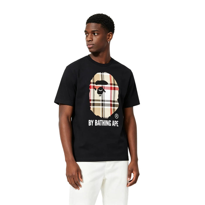 BAPE A Bathing Ape Check by Bathing Tee Black Beige - AFewVibe