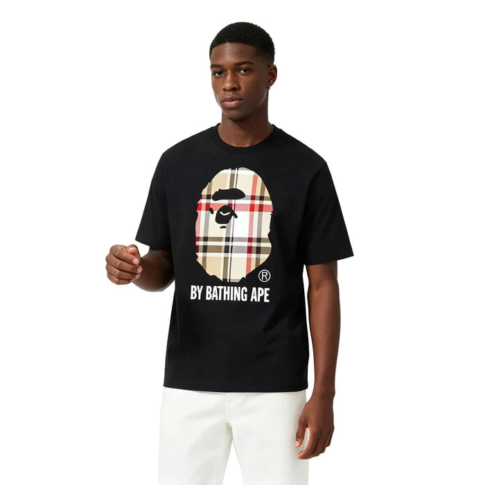 BAPE A Bathing Ape Check by Bathing Tee Black Beige - AFewVibe