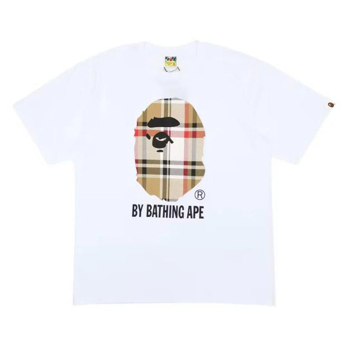 BAPE A Bathing Ape Check by Bathing Tee White Beige - Afewvibe