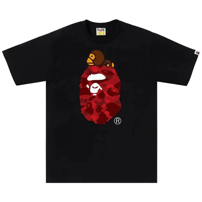 Bape Color Camo Milo On Big Ape Tee Black Red - AFewVibe