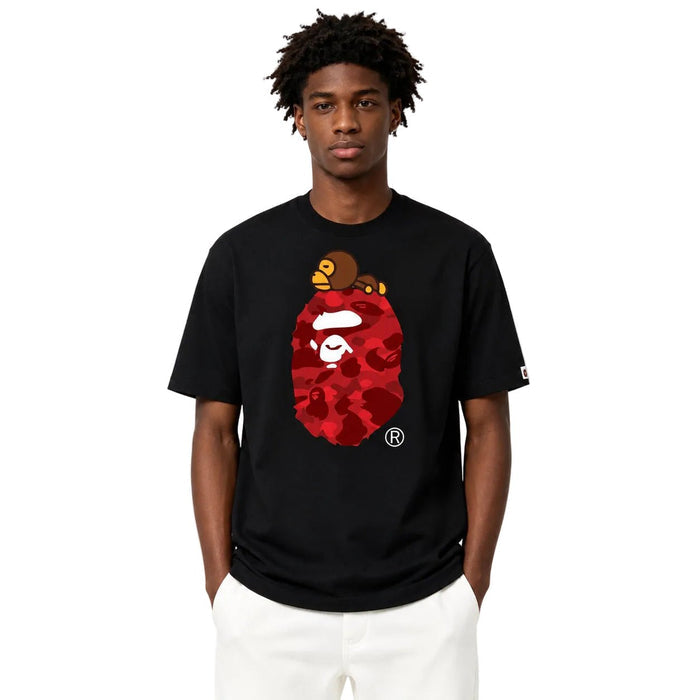 Bape Color Camo Milo On Big Ape Tee Black Red - AFewVibe