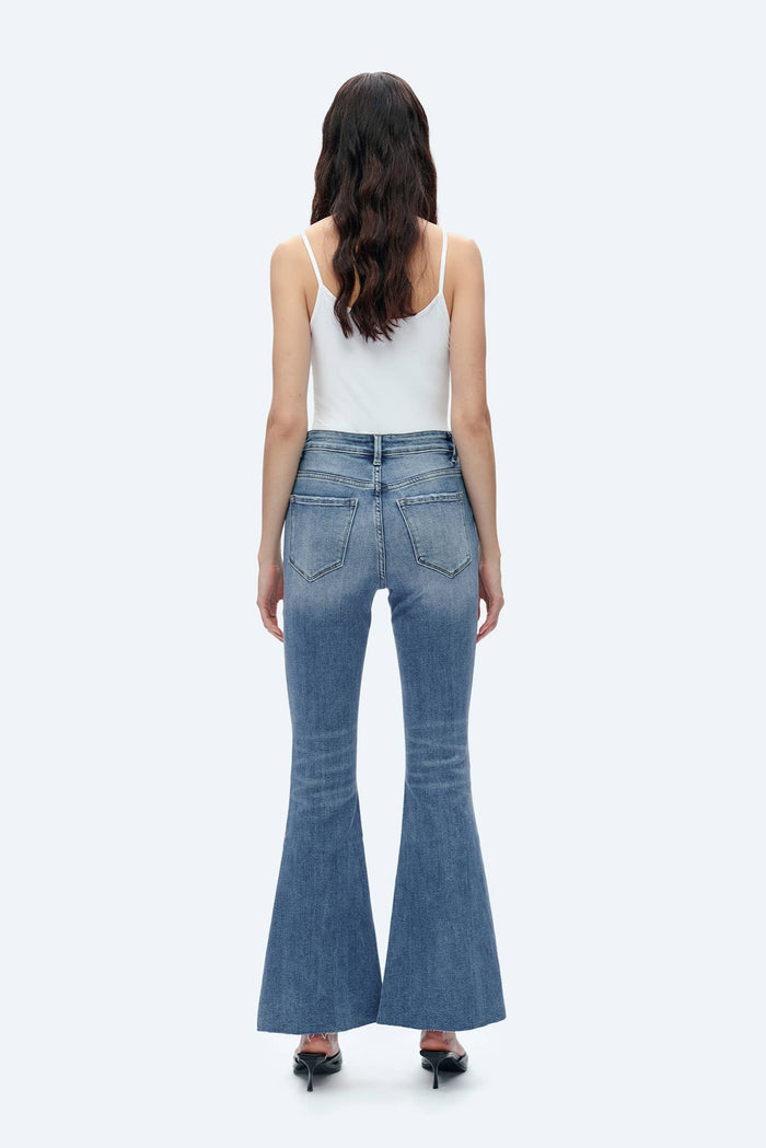 Style the Bayeas High Rise Flare Jeans with Raw Hem exclusively at Born To Glam