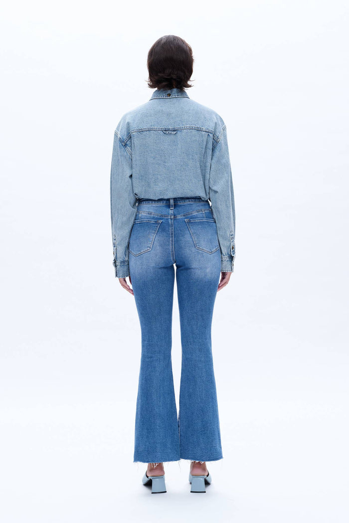Style the Bayeas High Rise Flare Jeans with Seem Detail exclusively at Born To Glam