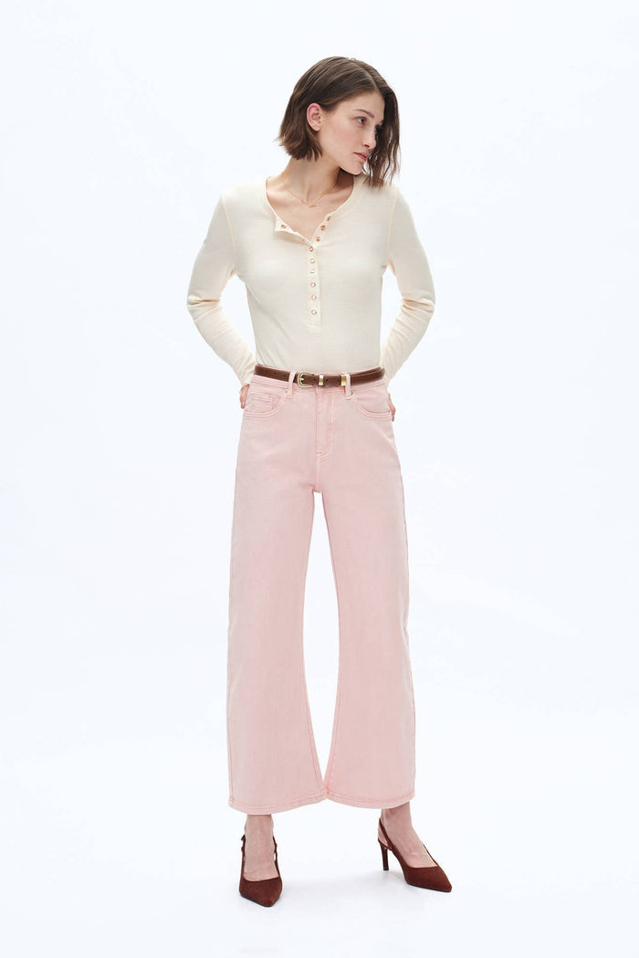 Style the Bayeas Mid Rise Pink Barrel Jeans exclusively at Born To Glam