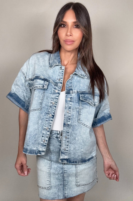 Puffy Short Sleeve Denim Jacket - Born To Glam