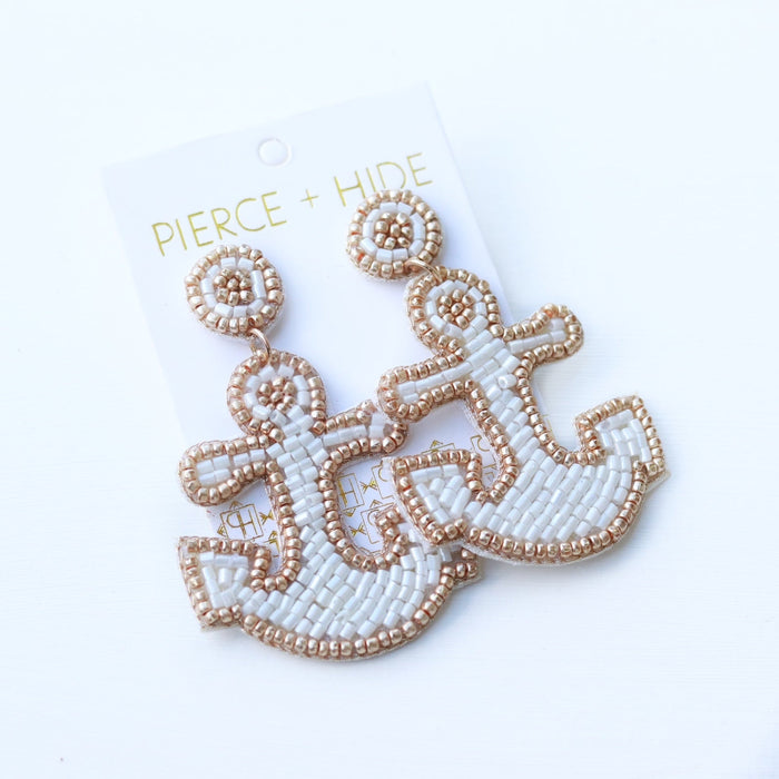Beaded Anchor Earring - White