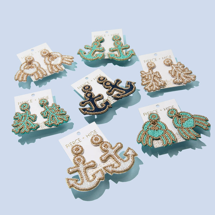 Beaded Crab Earring - White