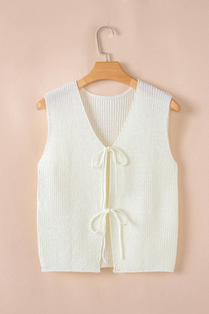 Beige Lace-up Front V Neck Sweater Vest - Sweaters & Cardigans/Sweater Vests