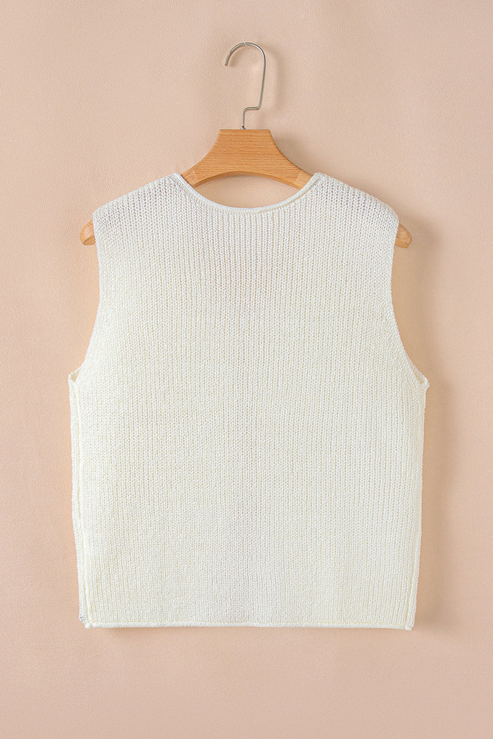 Beige Lace-up Front V Neck Sweater Vest - Sweaters & Cardigans/Sweater Vests