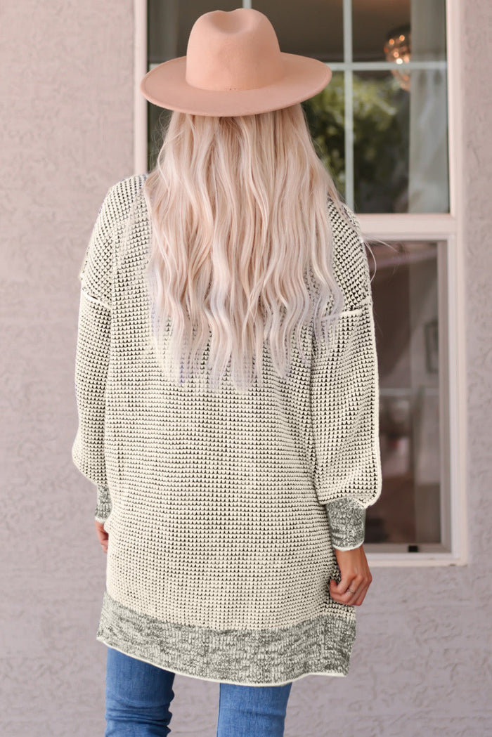 Beige Plaid Knitted Long Open Front Cardigan - Sweaters & Cardigans/Cardigans