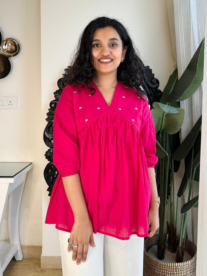 Bella Minimal Cotton Top- Pink