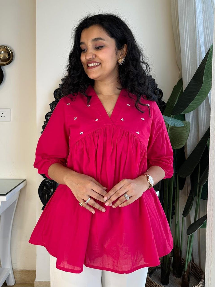 Bella Minimal Cotton Top- Pink