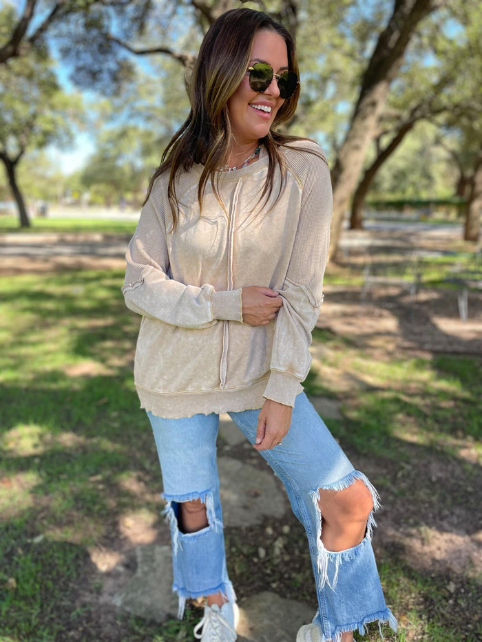 Best Selling Elliott Exposed Seam Sweatshirt in Beige or Black