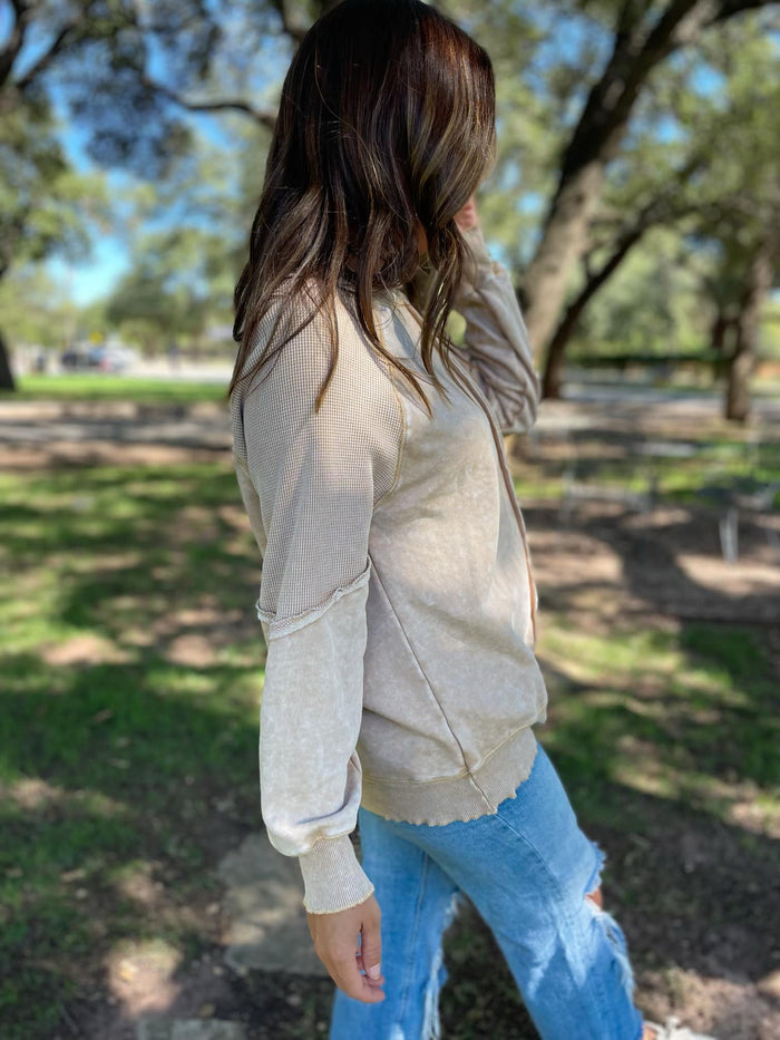 Best Selling Elliott Exposed Seam Sweatshirt in Beige or Black