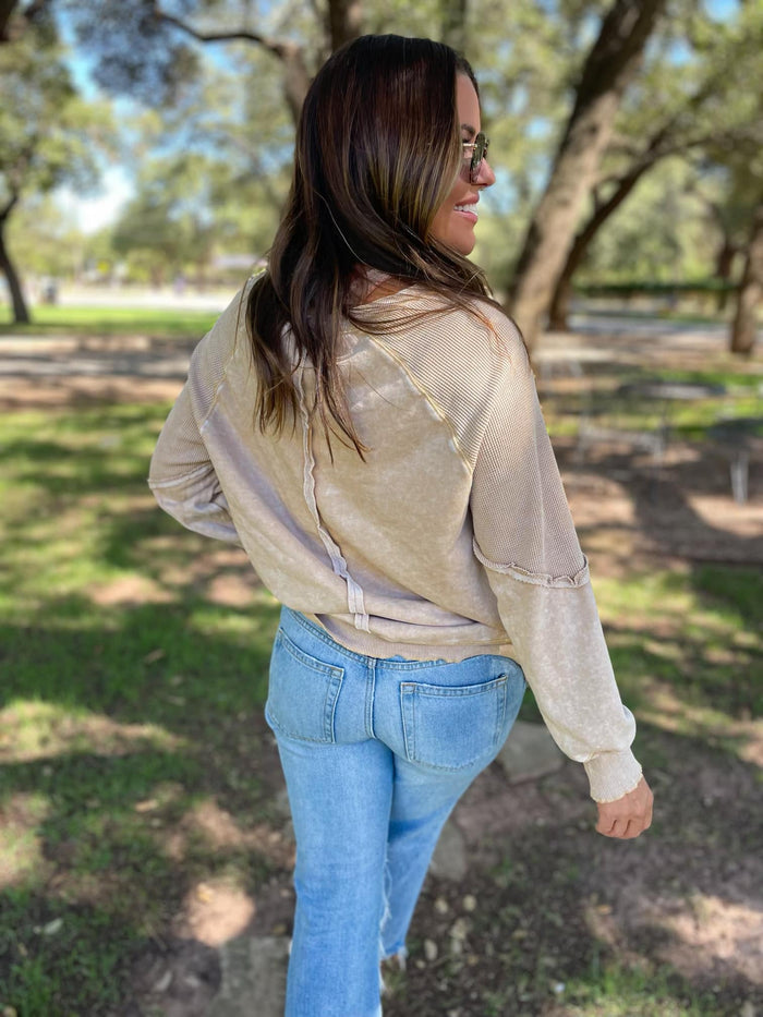 Best Selling Elliott Exposed Seam Sweatshirt in Beige or Black