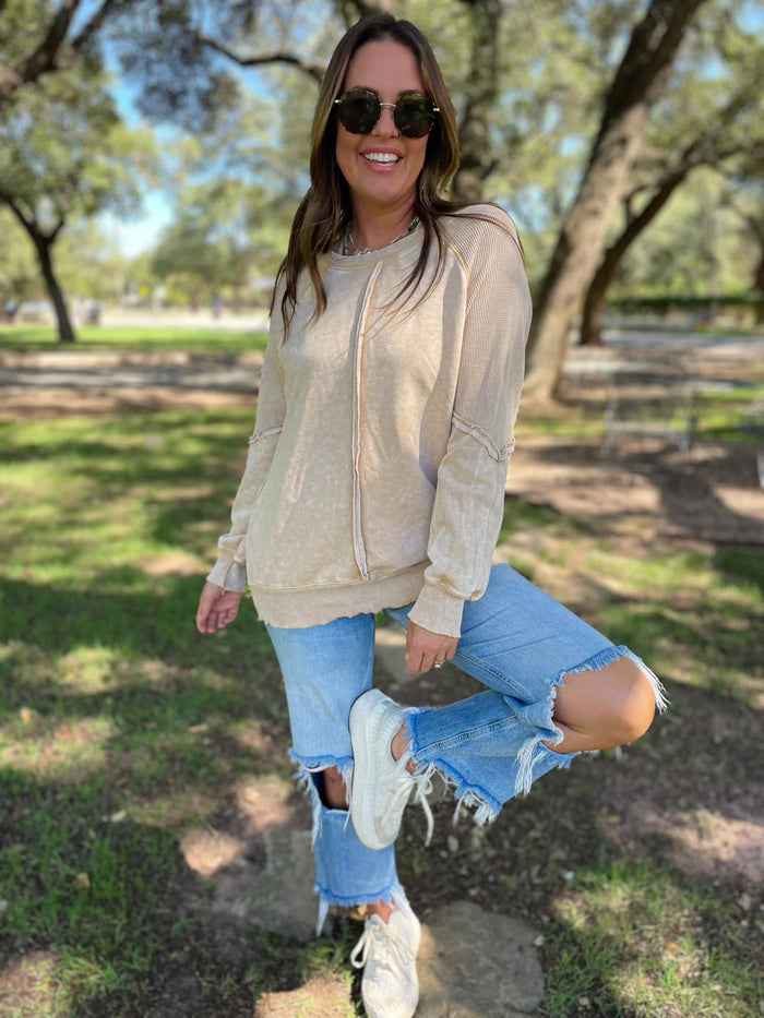 Best Selling Elliott Exposed Seam Sweatshirt in Beige or Black