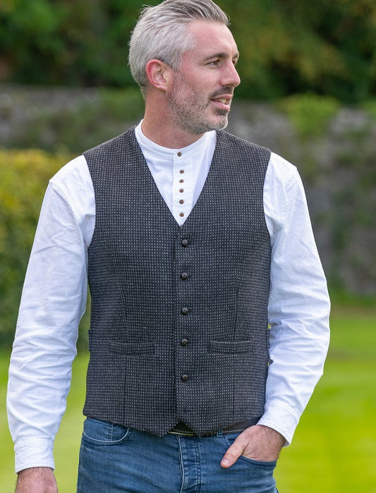 Black and Grey Night Check Tweed Waistcoat