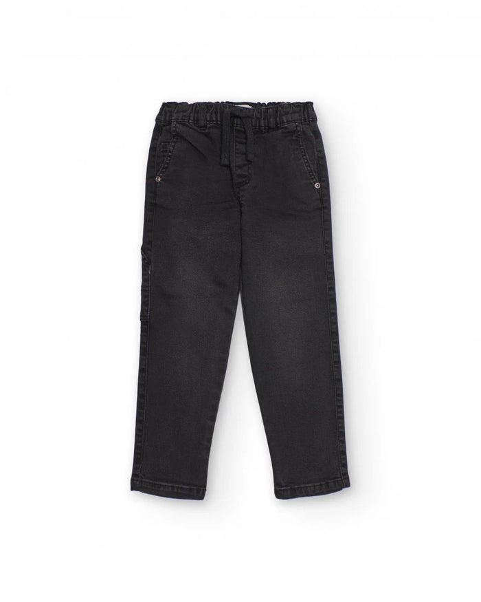 Black cargo pants for boys with elastic waistband