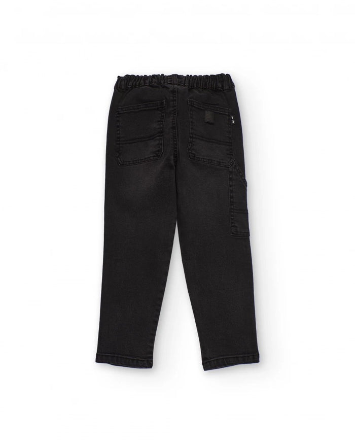 Black cargo pants for boys with elastic waistband