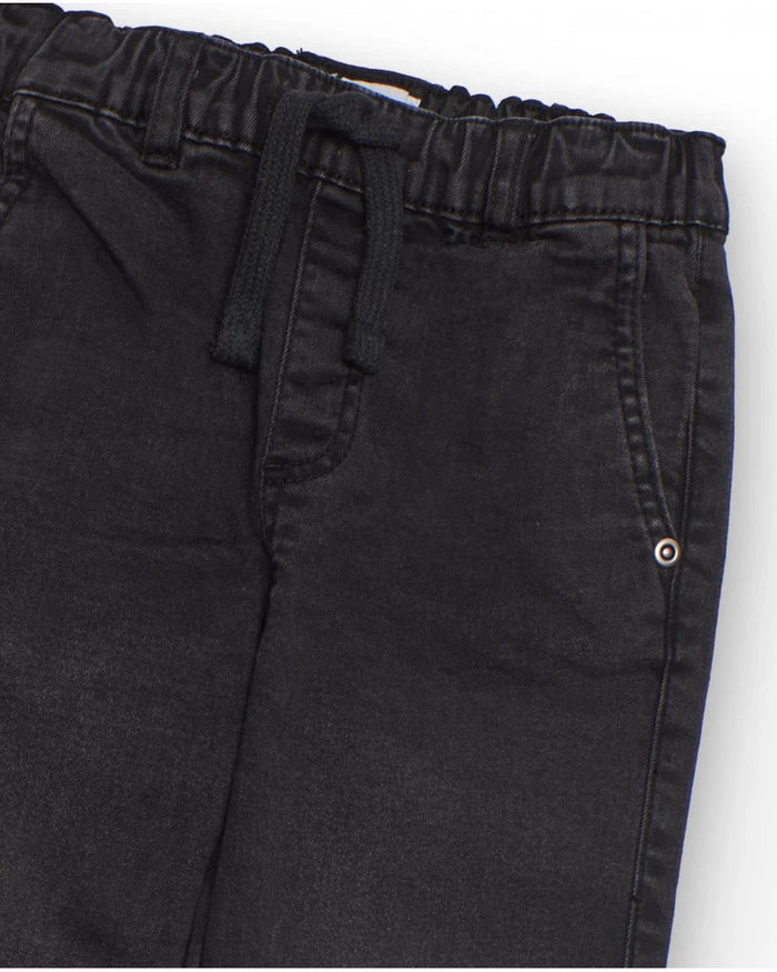 Black cargo pants for boys with elastic waistband