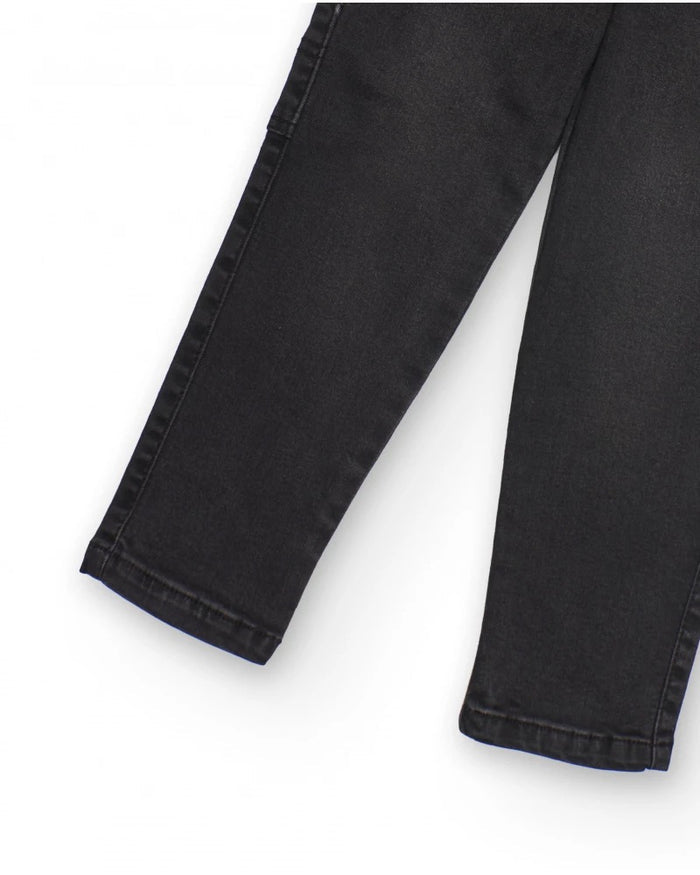 Black cargo pants for boys with elastic waistband