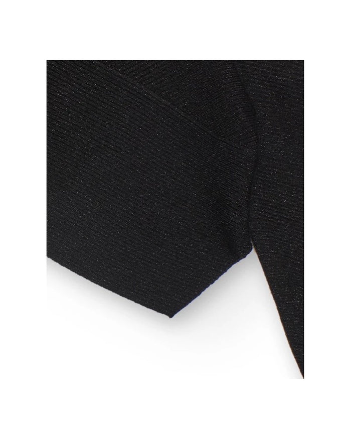 Black cropped knit sweater with asymmetrical design for girls