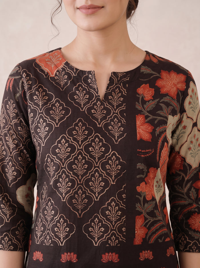 Black Ethnic Traditional Print Top and Pant Cotton Co-ord Set