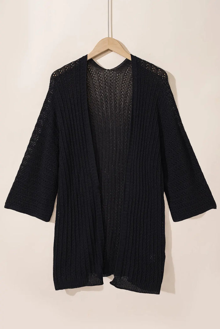 Black Hollow-out Bracelet Sleeve Knit Cardigan - Sweaters & Cardigans/Cardigans
