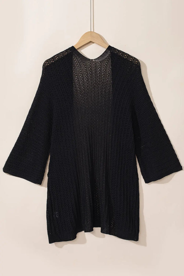 Black Hollow-out Bracelet Sleeve Knit Cardigan - Sweaters & Cardigans/Cardigans