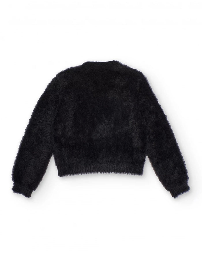 Black knitted cardigan for girls with shiny appliqués
