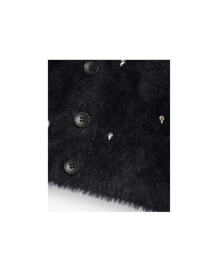 Black knitted cardigan for girls with shiny appliqués