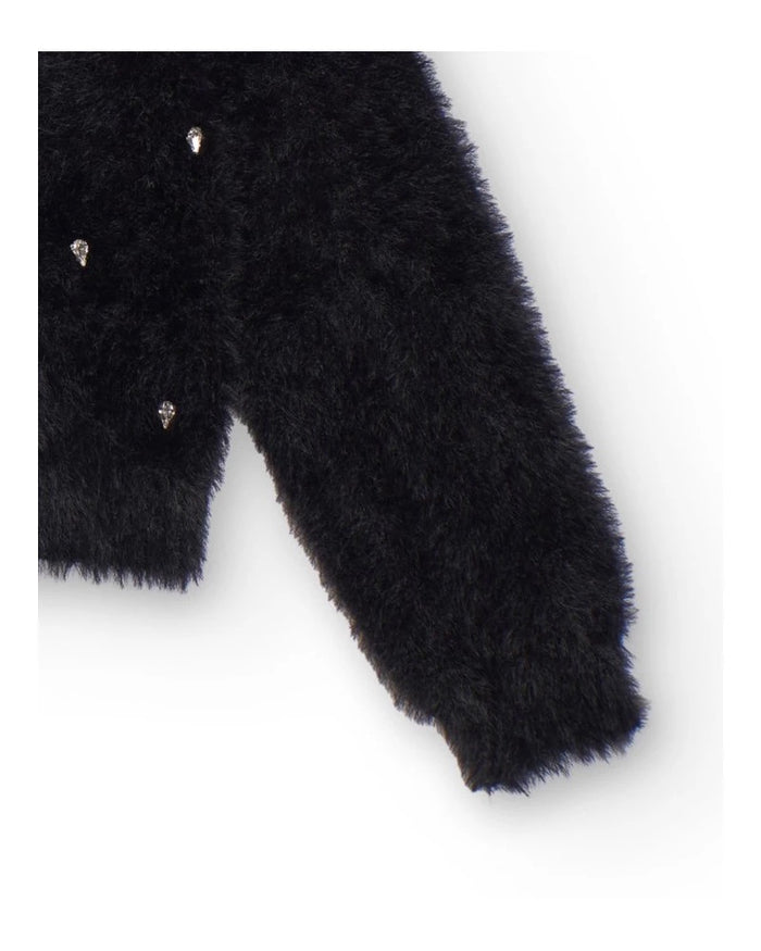 Black knitted cardigan for girls with shiny appliqués