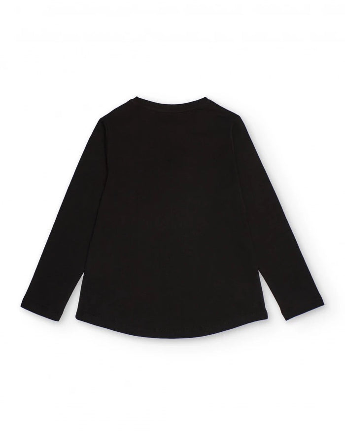 Black long-sleeve t-shirt with sequin flowers for girls